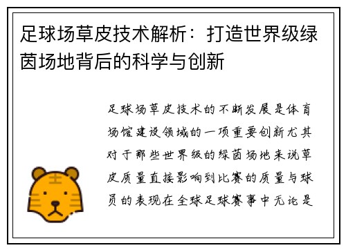 足球场草皮技术解析：打造世界级绿茵场地背后的科学与创新
