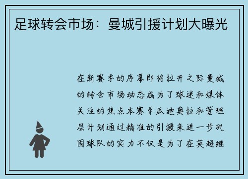 足球转会市场：曼城引援计划大曝光