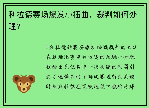 利拉德赛场爆发小插曲，裁判如何处理？